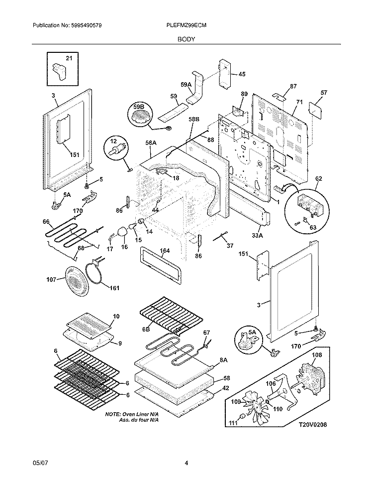 BODY Diagram and Parts List for PLEFMZ99ECM  Frigidaire Range
