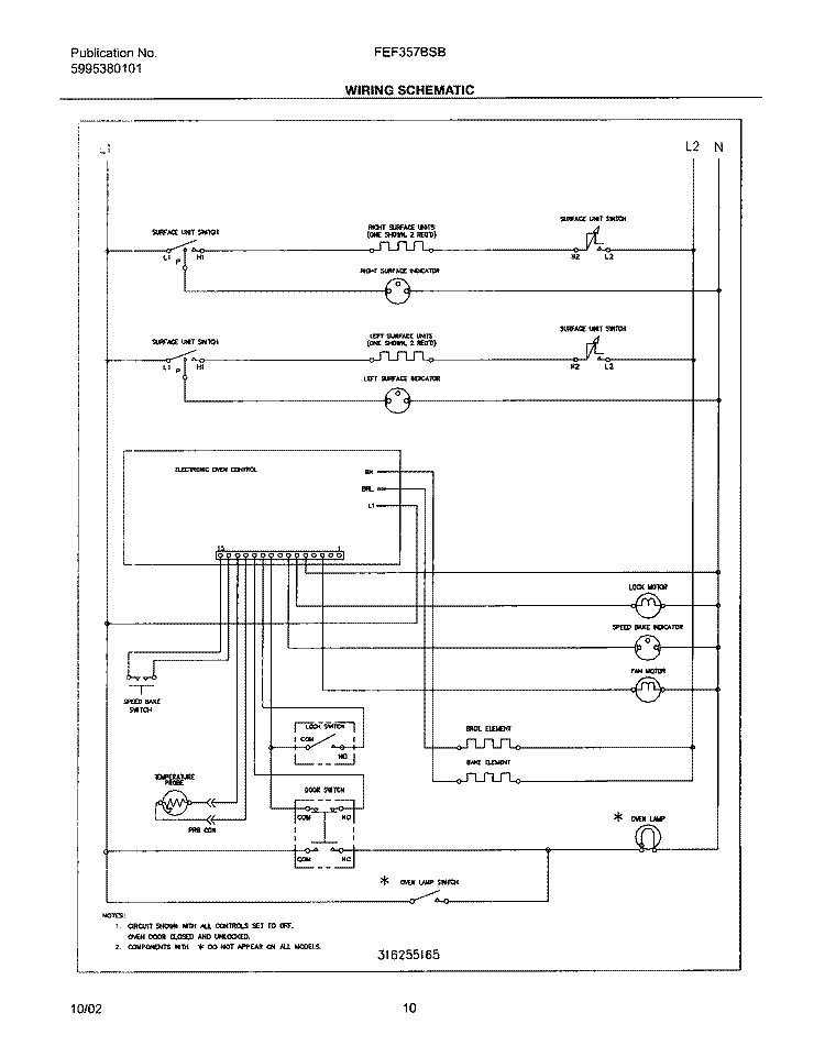 WIRING SCHEMATIC Diagram and Parts List for FEF357BSB  Frigidaire Range
