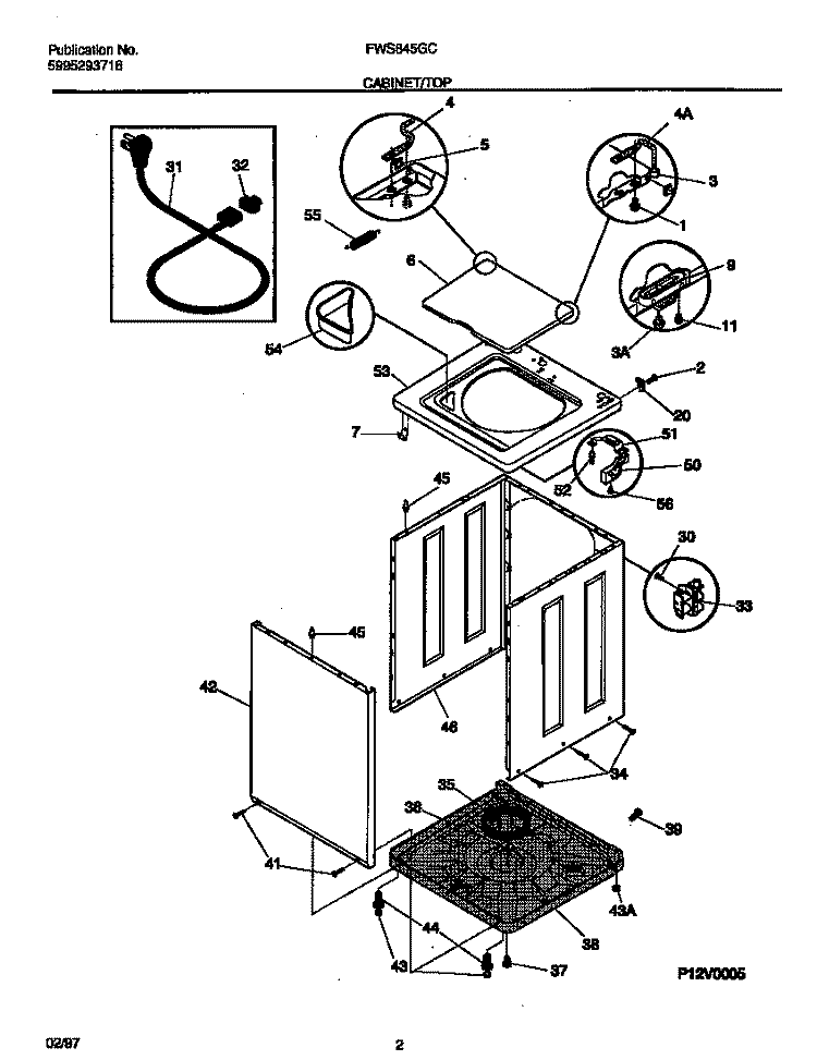 CABINET / TOP Diagram and Parts List for FWS845GCS4  Frigidaire Washer