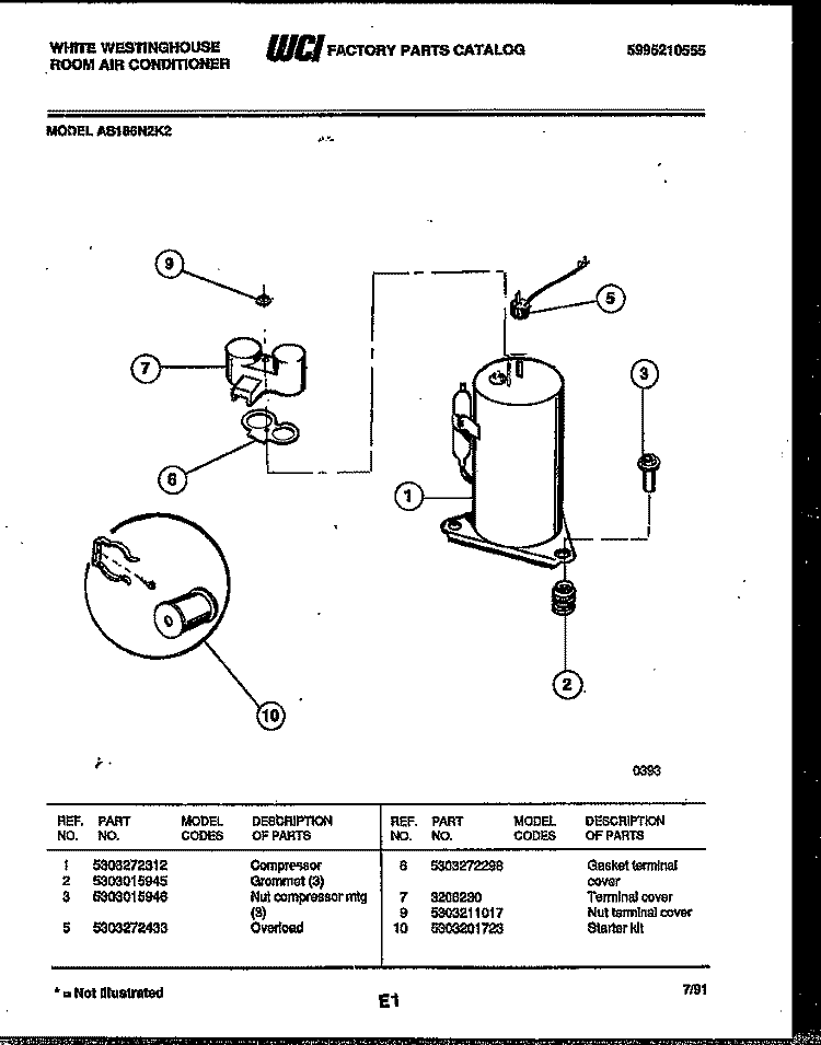 COMPRESSOR PARTS Diagram and Parts List for AS186N2K2  Frigidaire Air Conditioner