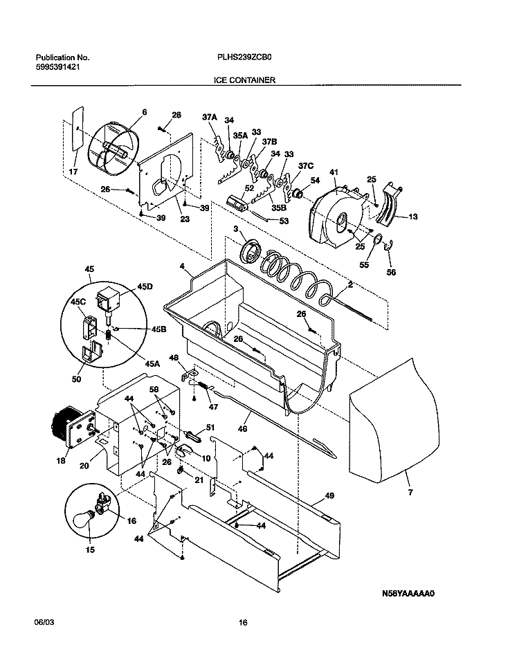 ICE CONTAINER Diagram and Parts List for PLHS239ZCB0  Frigidaire Refrigerator
