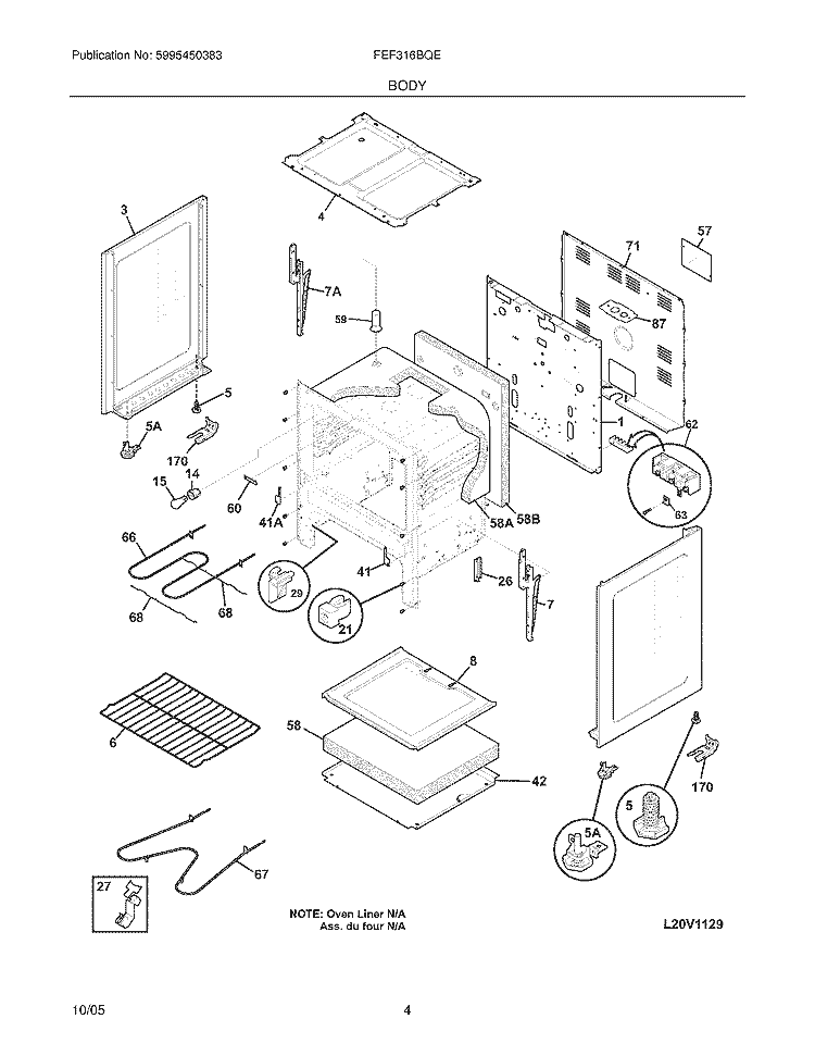 BODY Diagram and Parts List for FEF316BQE  Frigidaire Range