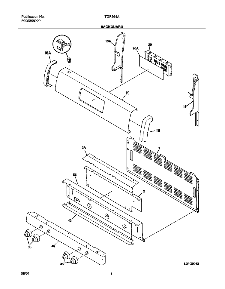 BACKGUARD Diagram and Parts List for TGF364AQB  Tappan Range