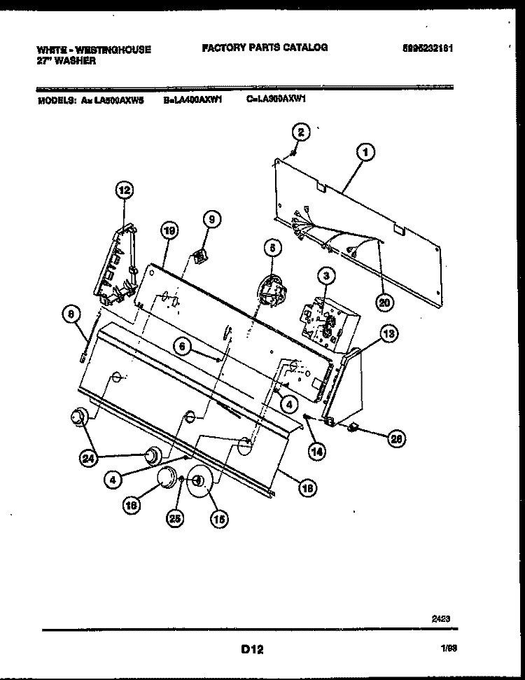 CONSOLE AND CONTROL PARTS Diagram and Parts List for LA400AXD1  Frigidaire Washer