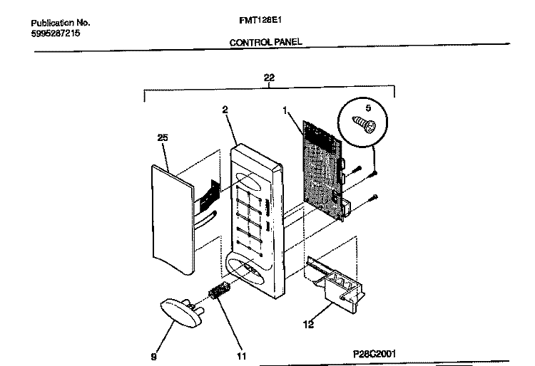 CONTROL PANEL Diagram and Parts List for FMT128E1B0  Frigidaire Microwave