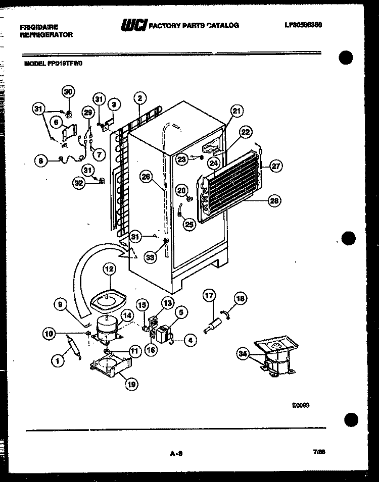 SYSTEM AND AUTOMATIC DEFROST PARTS Diagram and Parts List for FPD19TFW0  Frigidaire Refrigerator