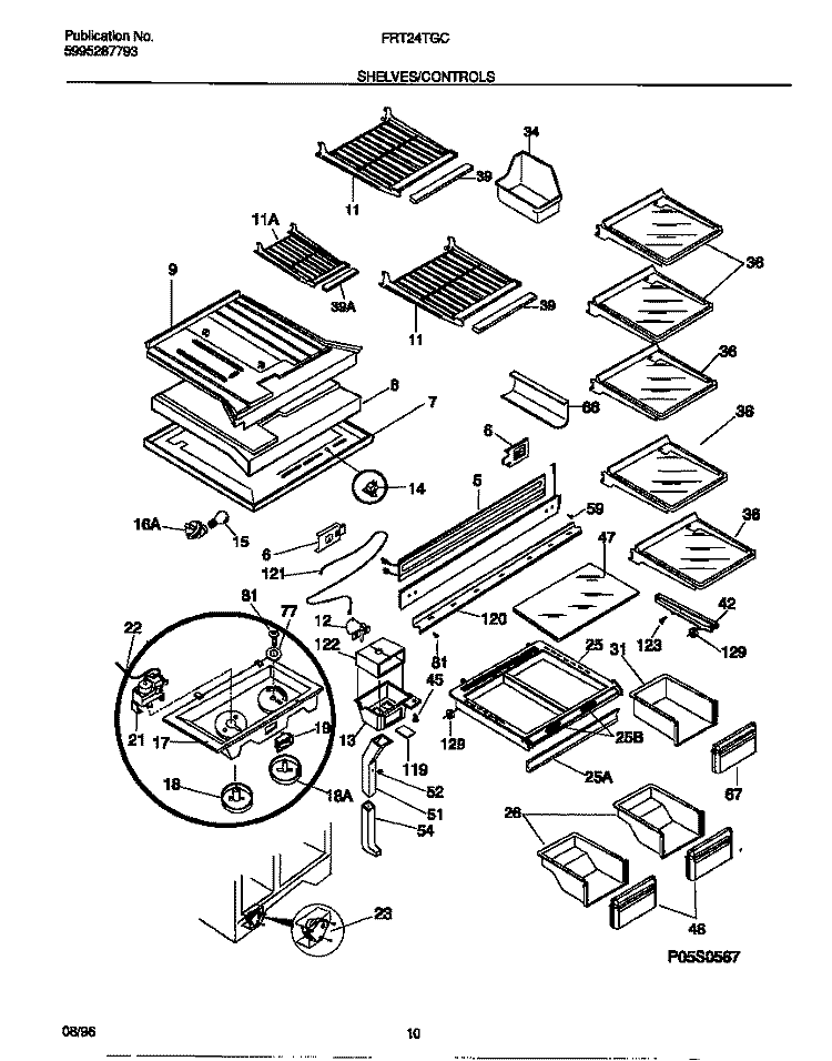 SHELVES / CONTROLS Diagram and Parts List for FRT24TGCD4  Frigidaire Refrigerator