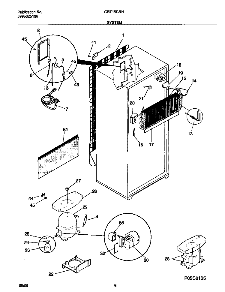SYSTEM Diagram and Parts List for GRT16CRHW2  Gibson Refrigerator