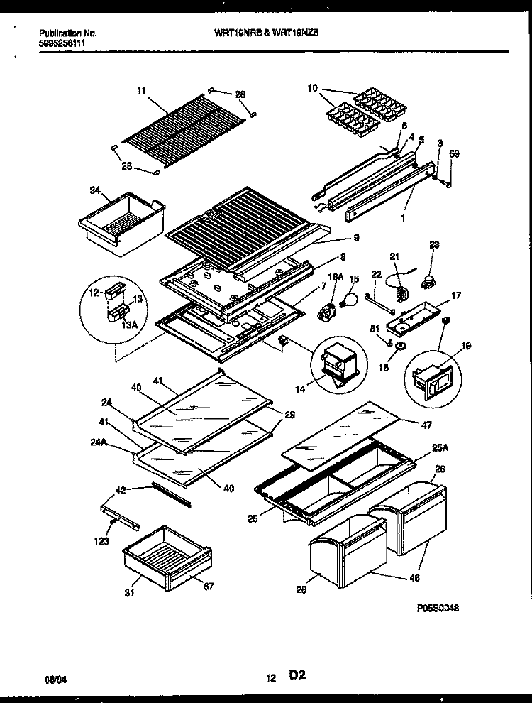 SHELVES AND SUPPORTS Diagram and Parts List for WRT19NZBW0  Frigidaire Refrigerator