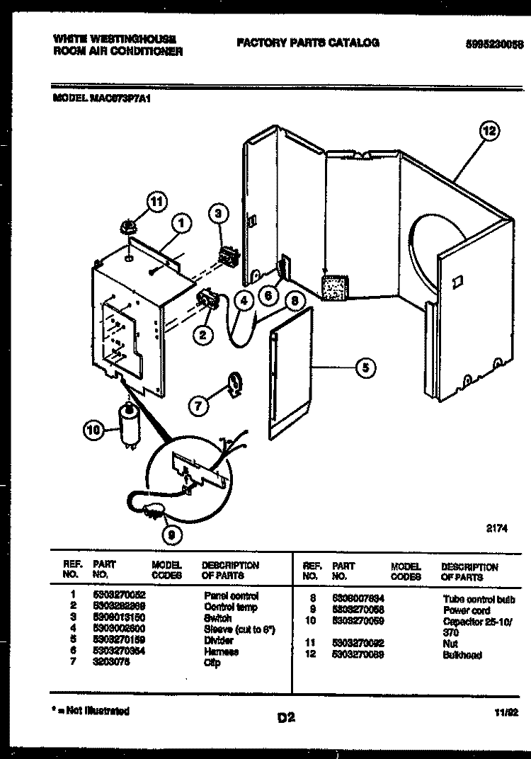 ELECTRICAL PARTS Diagram and Parts List for MAC073P7A1  Frigidaire Air Conditioner