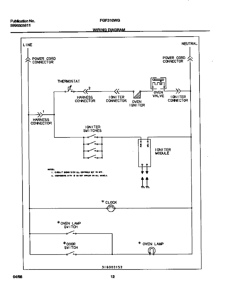 WIRING DIAGRAM Diagram and Parts List for FGF316WGSA  Frigidaire Range