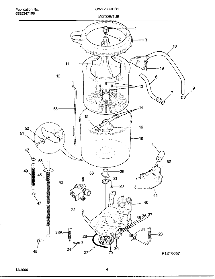 MOTOR / TUB Diagram and Parts List for GWX233RHS1  Gibson Washer