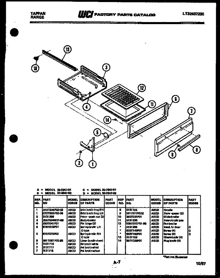 BROILER DRAWER PARTS Diagram and Parts List for 30-3347-00-01  Tappan Range