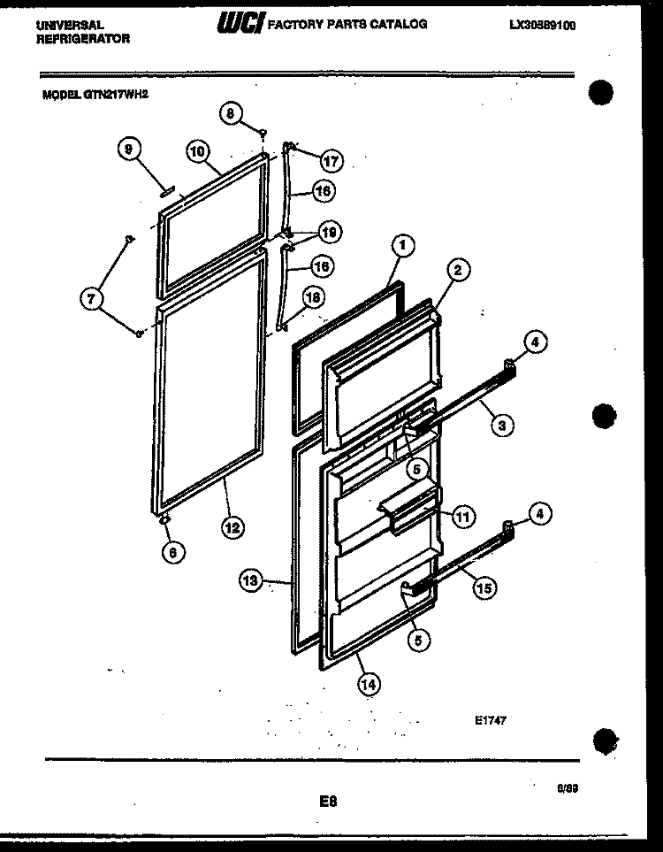 DOOR PARTS Diagram and Parts List for GTN217AH2  Frigidaire Refrigerator