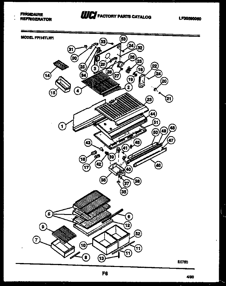 SHELVES AND SUPPORTS Diagram and Parts List for FPI14TLL1  Frigidaire Refrigerator