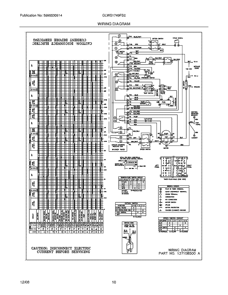 WIRING DIAGRAM Diagram and Parts List for GLWS1749FS2  Frigidaire Washer