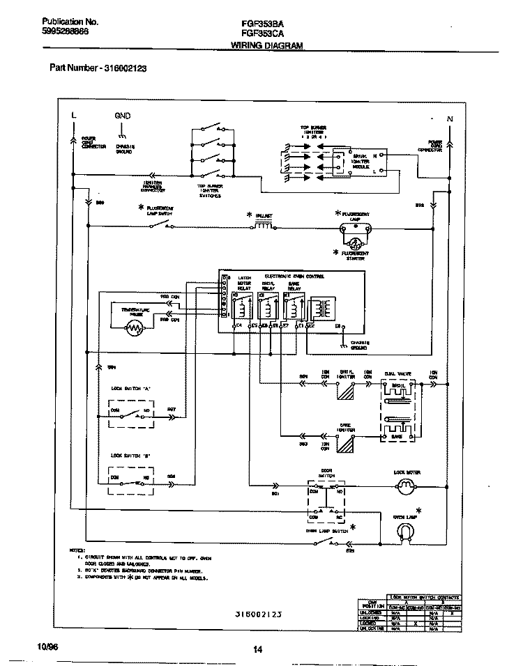 WIRING DIAGRAM Diagram and Parts List for FGF353CASF  Frigidaire Range