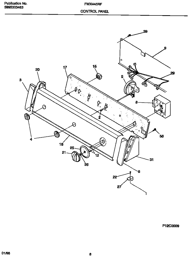 CONTROL PANEL Diagram and Parts List for FWX445RFT0  Frigidaire Washer