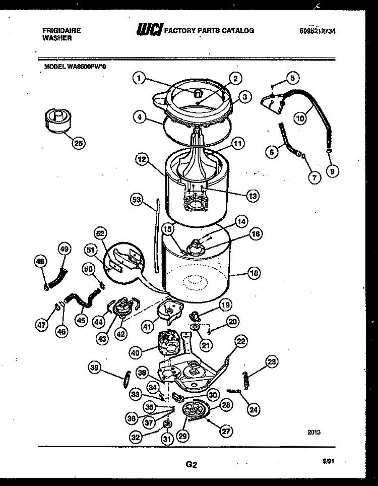 TUB DETAIL Diagram and Parts List for WA8600PW0  Frigidaire Washer
