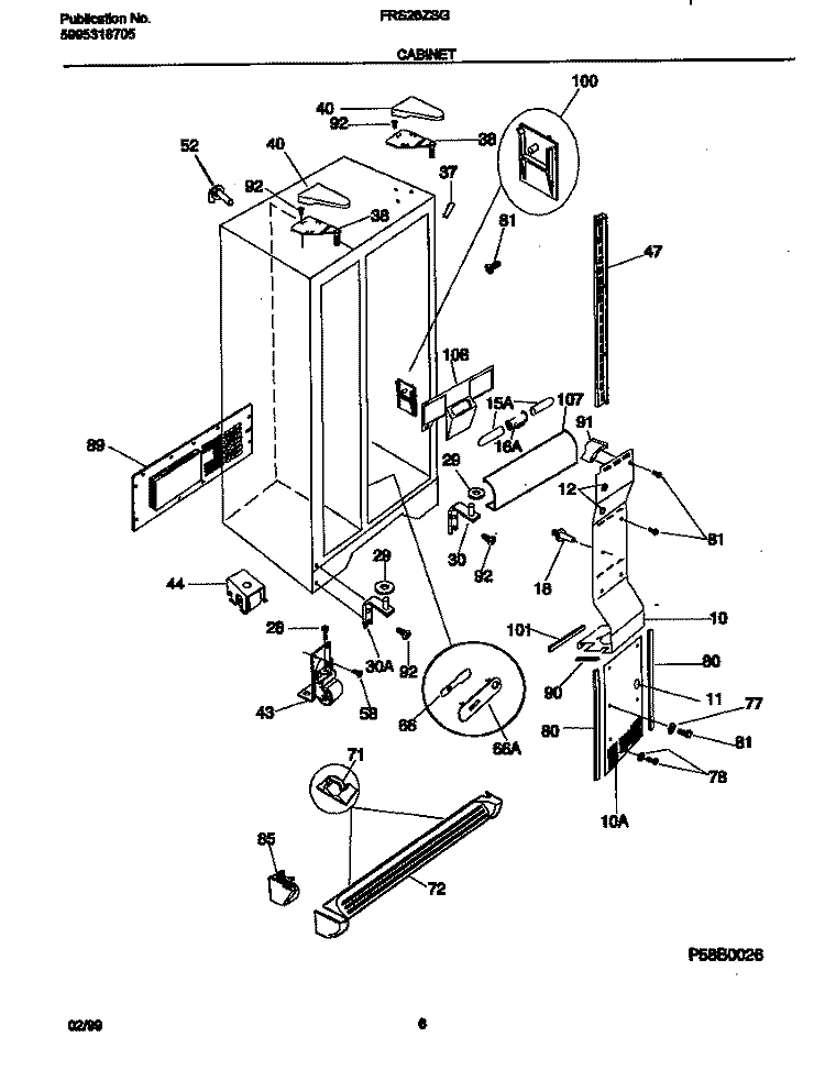CABINET Diagram and Parts List for FRS26ZSGB3  Frigidaire Refrigerator