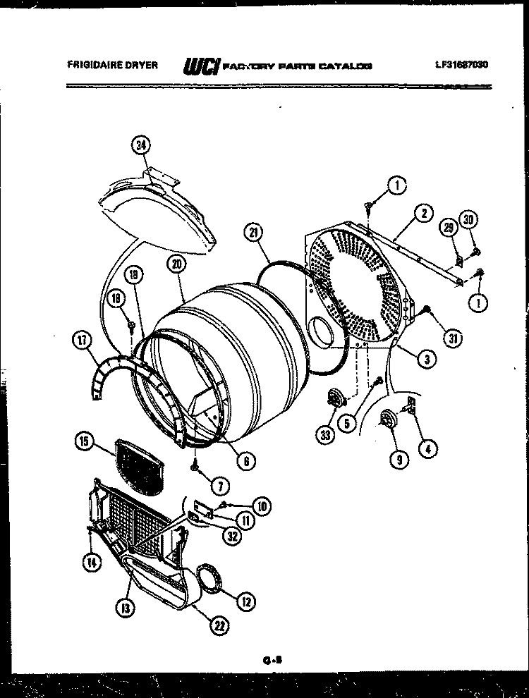 DRUM PARTS Diagram and Parts List for DEDW1  Frigidaire Dryer