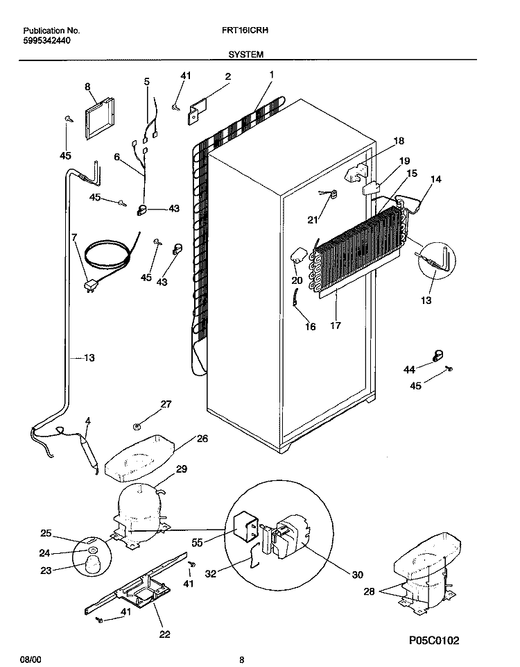 SYSTEM Diagram and Parts List for FRT16ICRHY3  Frigidaire Refrigerator