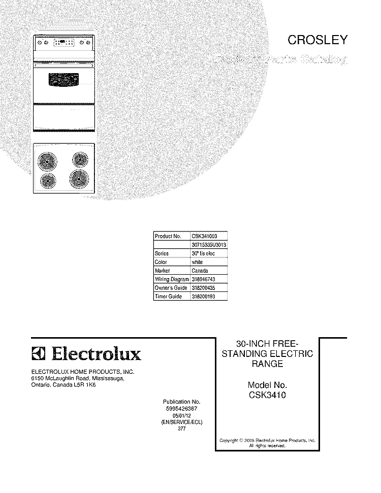 COVER Diagram and Parts List for CSK341003  Crosley Range