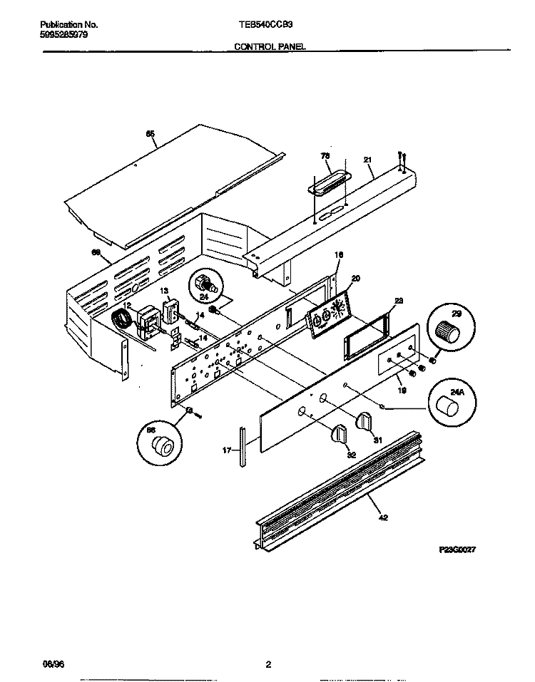 CONTROL PANEL Diagram and Parts List for TEB540CCB3  Tappan Wall Oven
