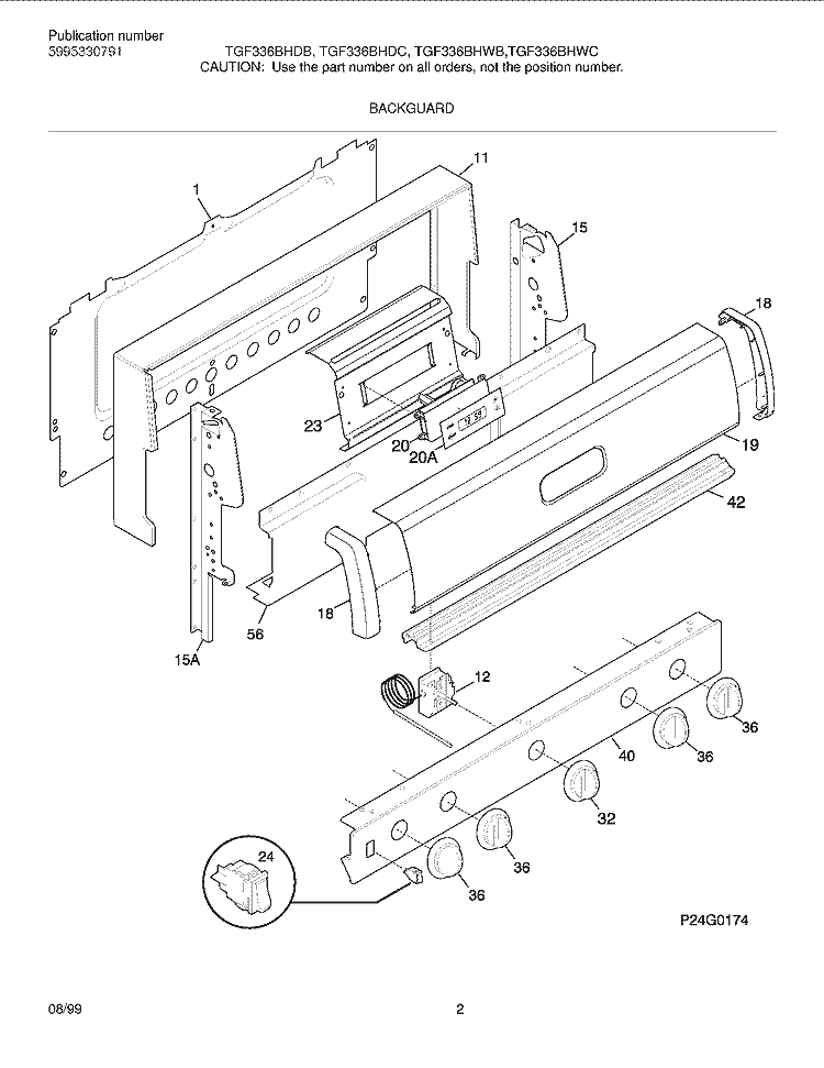 BACKGUARD Diagram and Parts List for TGF336BHDC  Tappan Range