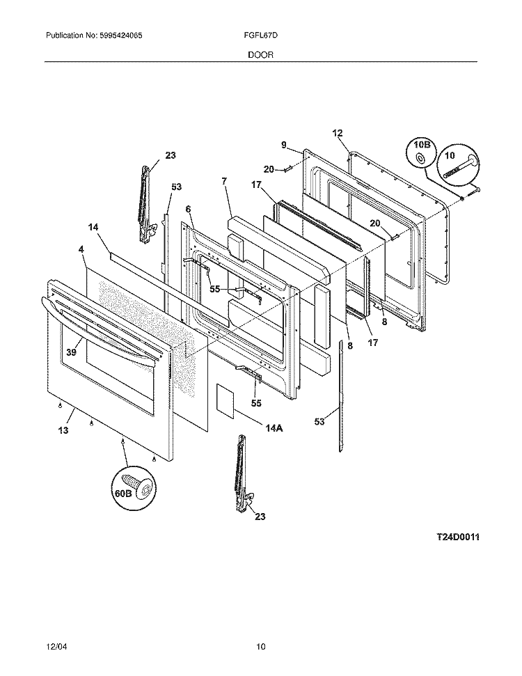 DOOR Diagram and Parts List for FGFL67DCB  Frigidaire Range