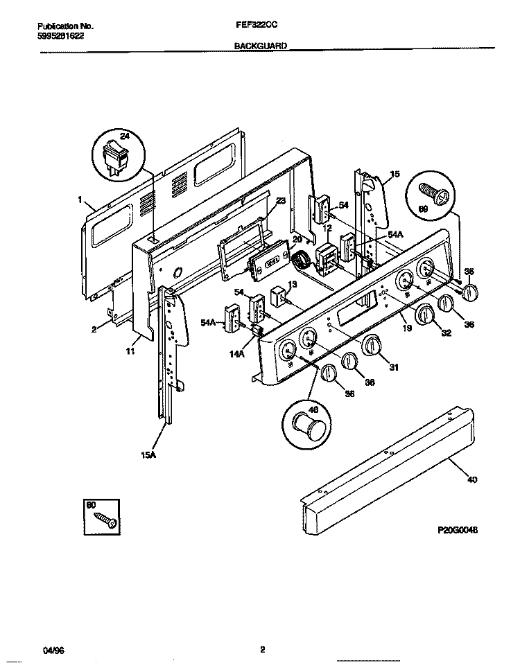BACKGUARD Diagram and Parts List for FEF322CCTD  Frigidaire Range