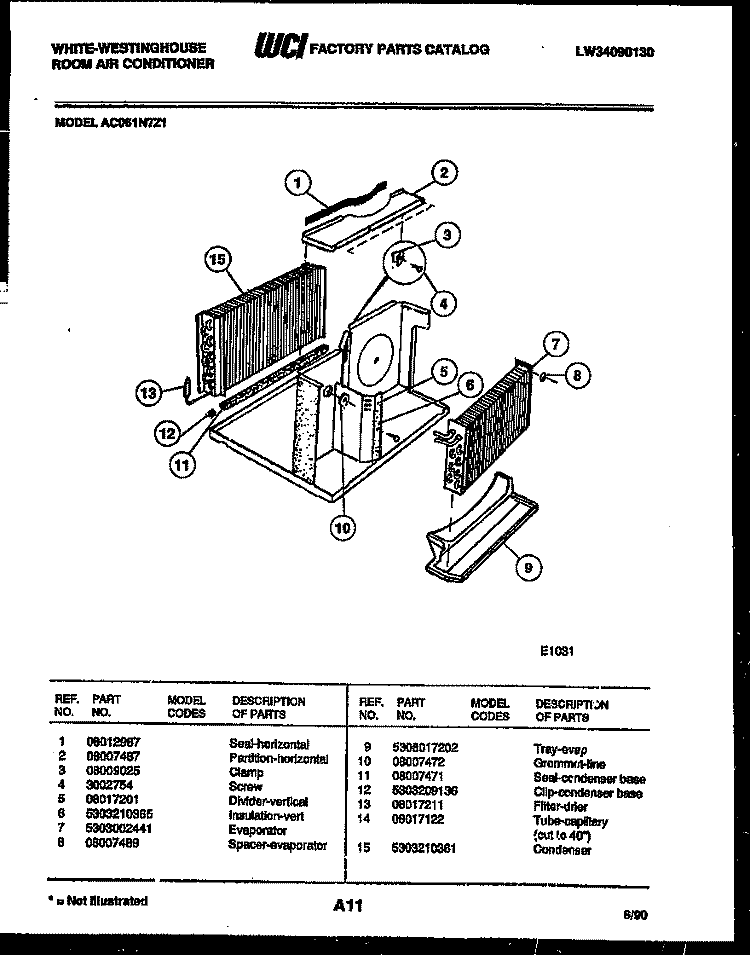 UNIT PARTS Diagram and Parts List for AC051N7Z1  Frigidaire Air Conditioner