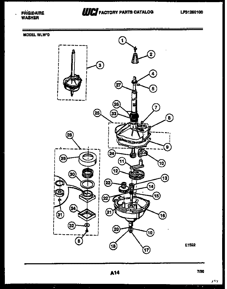 TRANSMISSION PARTS Diagram and Parts List for WLW0  Frigidaire Washer