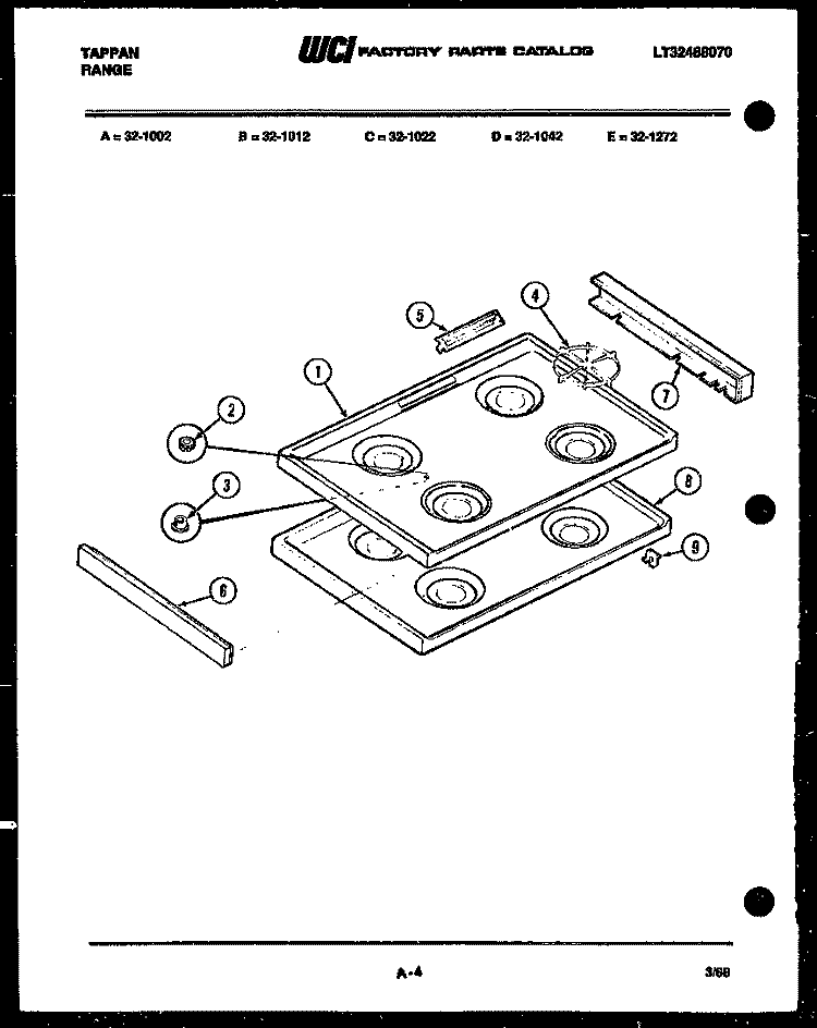 COOKTOP PARTS Diagram and Parts List for 32-1012-45-10  Tappan Range