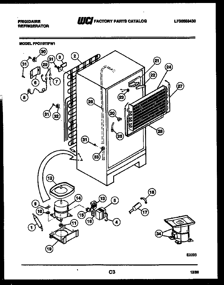 SYSTEM AND AUTOMATIC DEFROST PARTS Diagram and Parts List for FPCI19TIFA1  Frigidaire Refrigerator