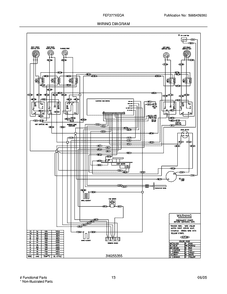 WIRING DIAGRAM Diagram and Parts List for FEF377XEQA  Frigidaire Range