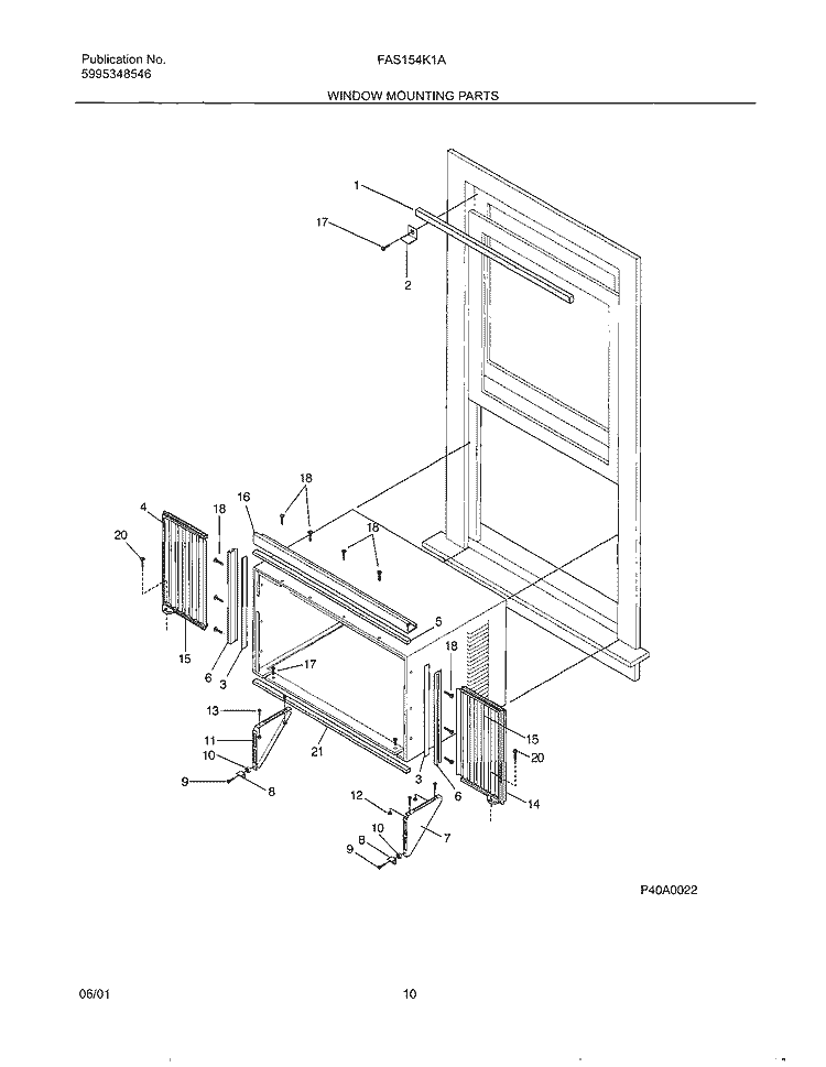 WINDOW MOUNTING Diagram and Parts List for FAS154K1A1  Frigidaire Air Conditioner