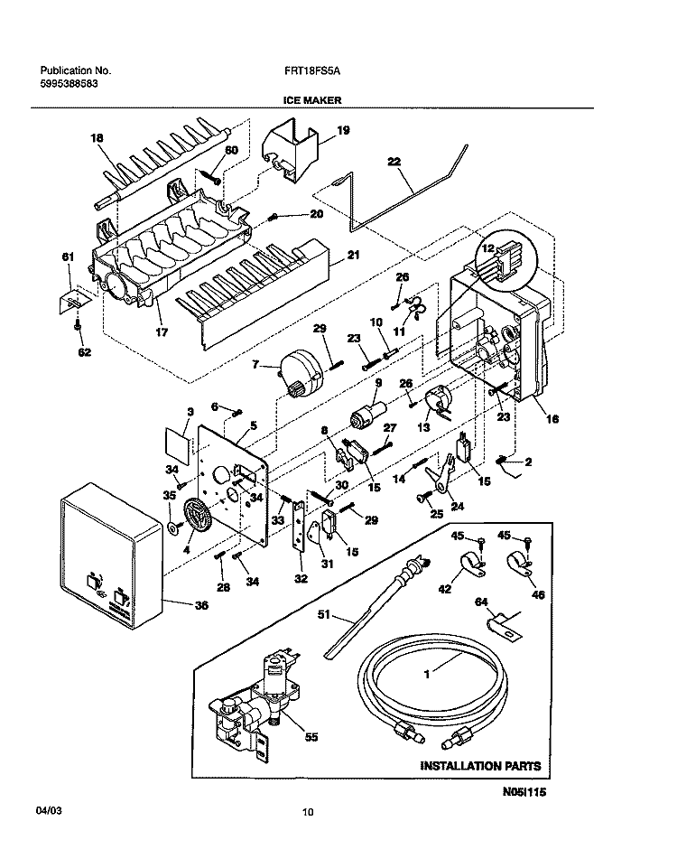 ICE MAKER Diagram and Parts List for FRT18FS5AQ6  Frigidaire Refrigerator