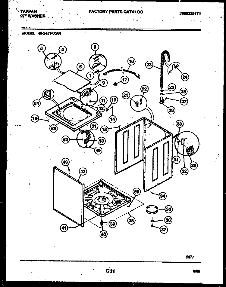 CABINET PARTS Diagram and Parts List for 46-2451-00-01  Tappan Washer
