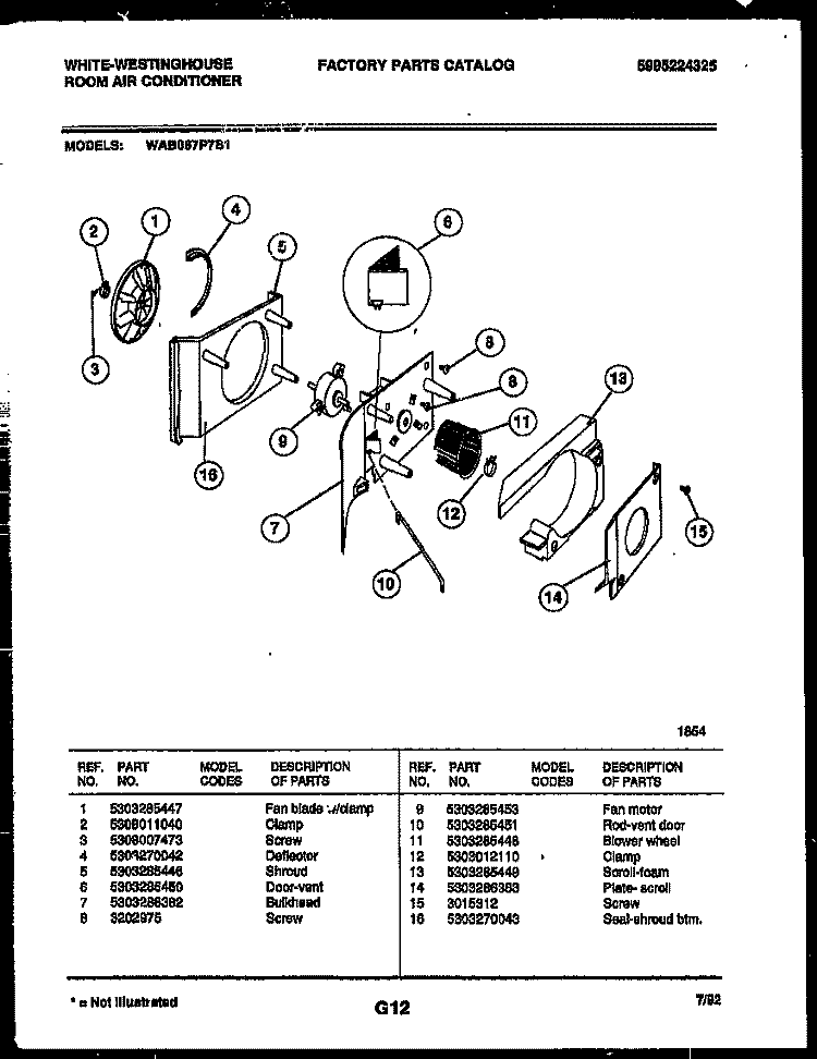 AIR HANDLING PARTS Diagram and Parts List for WAB067P7B1  Frigidaire Air Conditioner