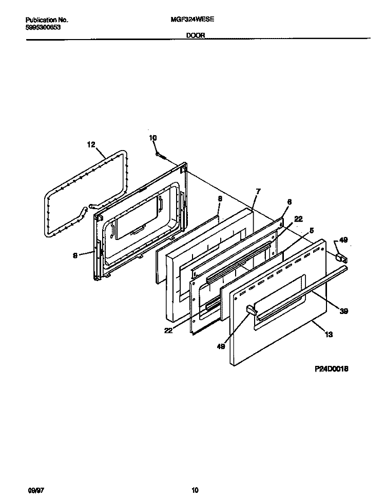 DOOR Diagram and Parts List for MGF324WESE  Frigidaire Range