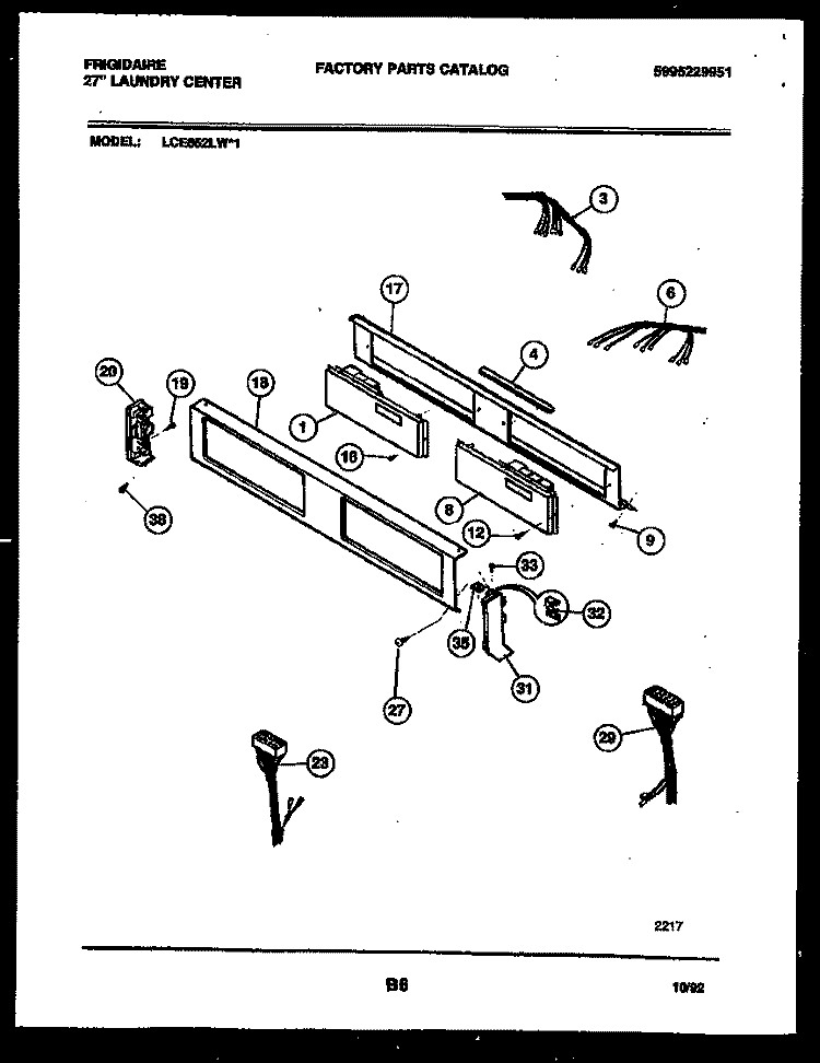 CONSOLE AND CONTROL PARTS Diagram and Parts List for LCE852LW1  Frigidaire Washer Dryer Combo