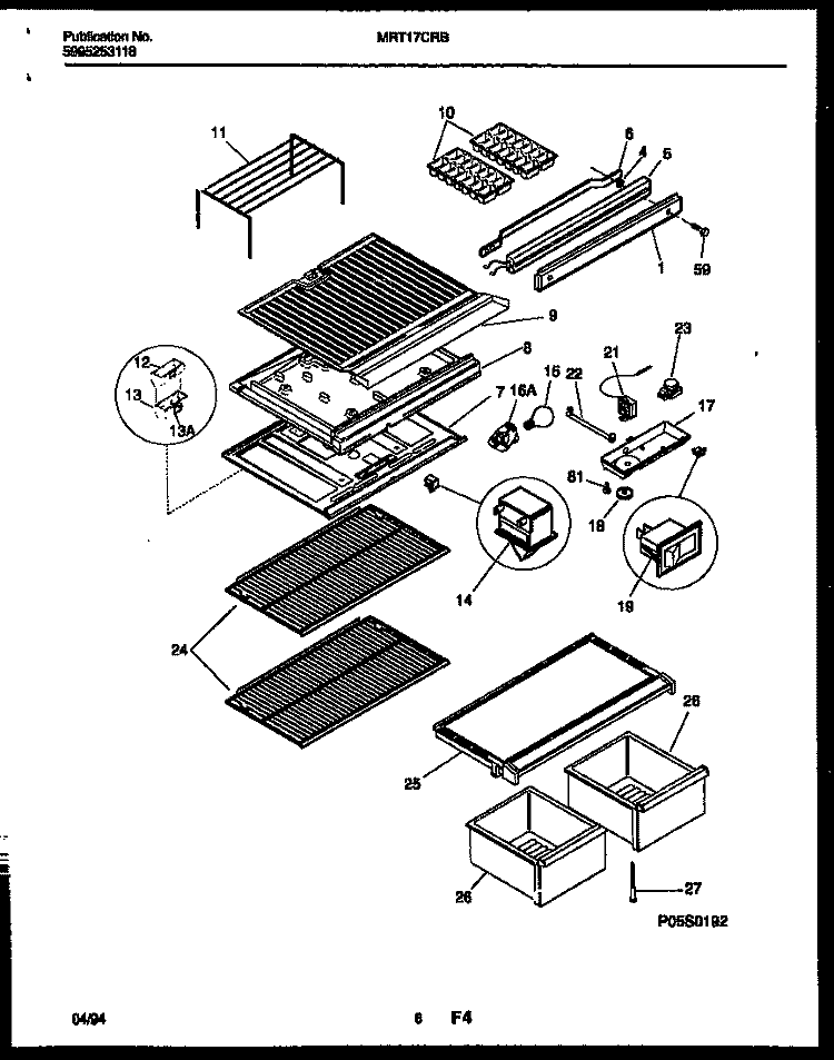SHELVES AND SUPPORTS Diagram and Parts List for MRT17CRBZ0  Frigidaire Refrigerator