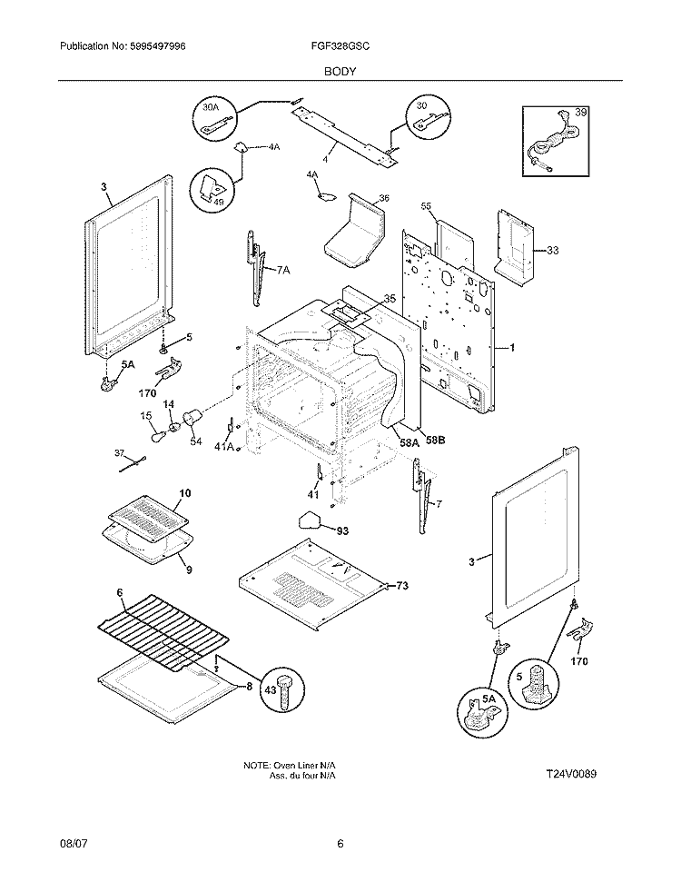 BODY Diagram and Parts List for FGF328GSC  Frigidaire Range