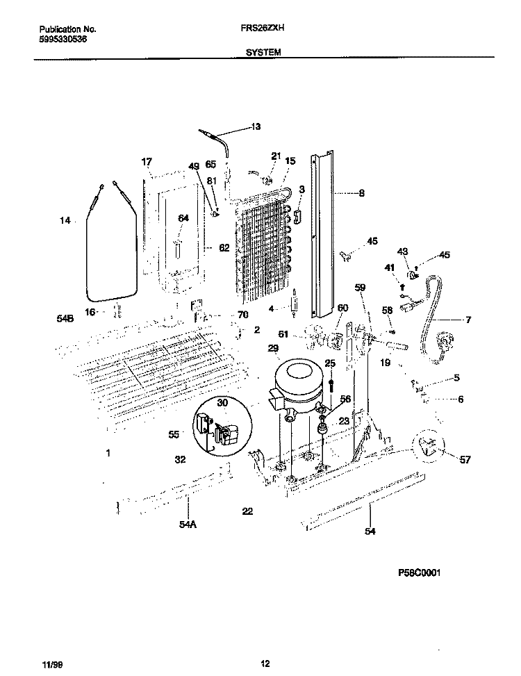 SYSTEM Diagram and Parts List for FRS26ZXHD2  Frigidaire Refrigerator