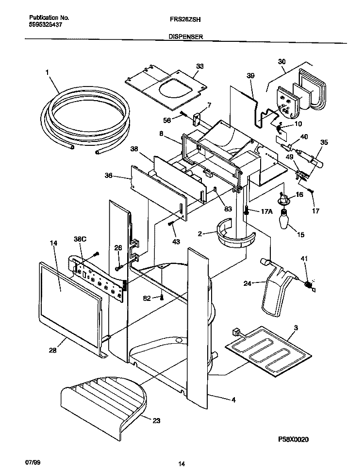 ICE DISPENSER Diagram and Parts List for FRS26ZSHB1  Frigidaire Refrigerator