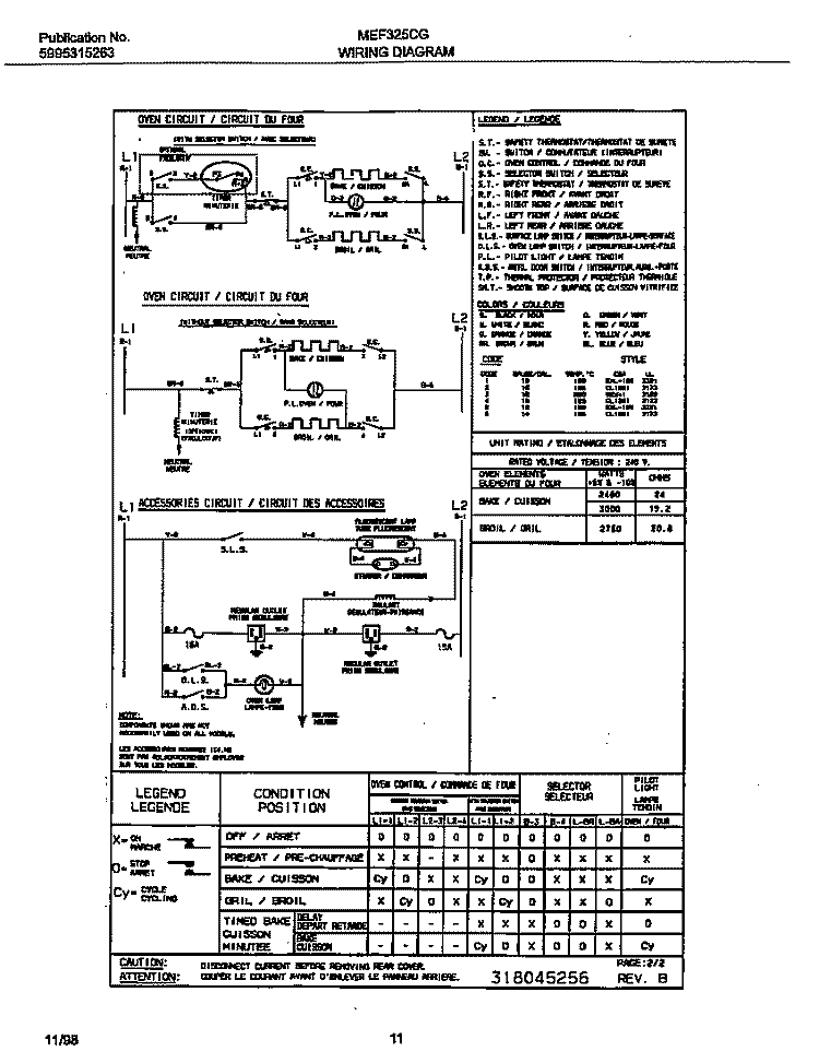 WIRING DIAGRAM Diagram and Parts List for MEF325CGS4  Frigidaire Range