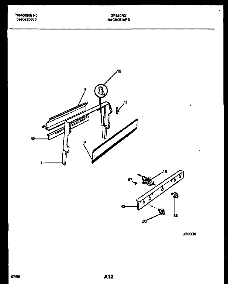 BACKGUARD Diagram and Parts List for GF420RXD1  Frigidaire Range