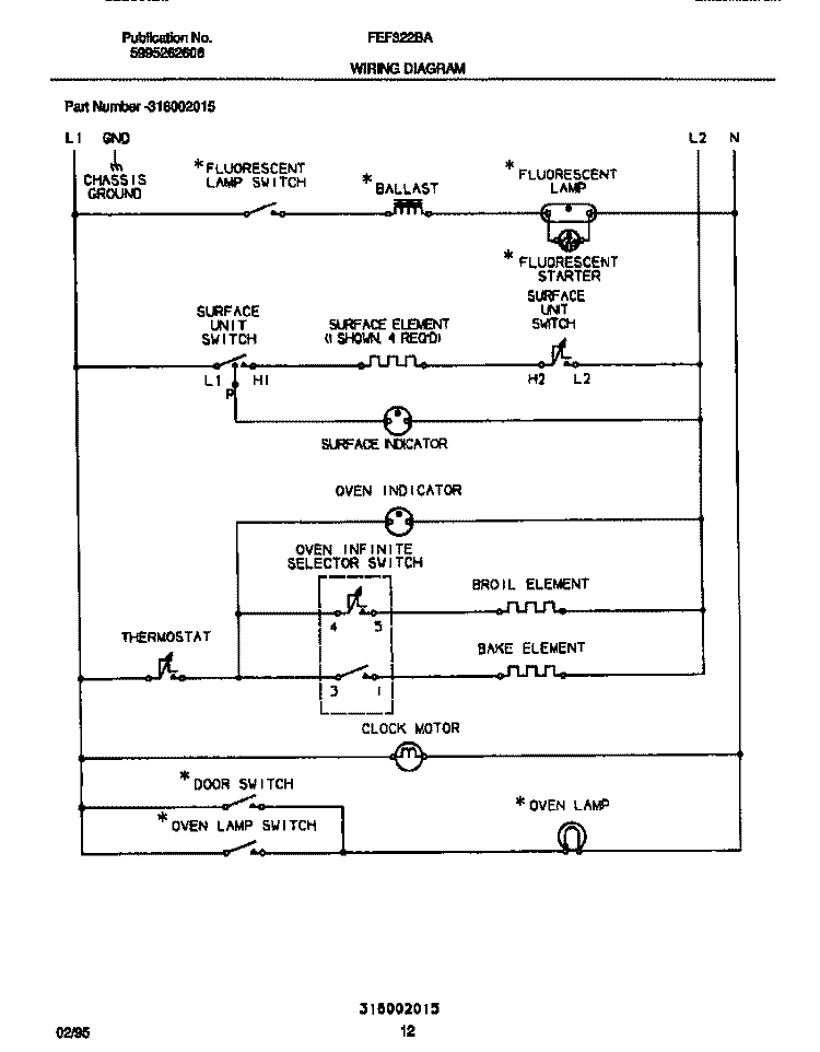 WIRING DIAGRAM Diagram and Parts List for FEF323CASB  Frigidaire Range