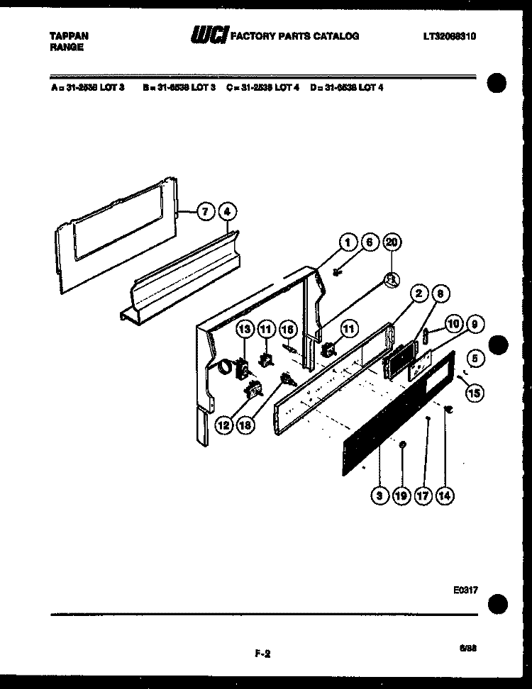 BACKGUARD Diagram and Parts List for 31-2538-23-03  Tappan Range